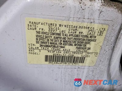 Zdjęcie 12 z 12 samochodu: 2011 NISSAN SENTRA 2.0 VIN:3N1AB6AP3BL671944 - miniatura