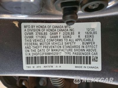 Zdjęcie 12 z 12 samochodu: 2021 HONDA CIVIC LX VIN:2HGFC2F68MH525917 - miniatura
