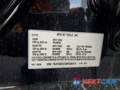 Zdjęcie 12 z 12 samochodu: 2022 TESLA MODEL Y VIN:7SAYGDEE5NF506414 - miniatura