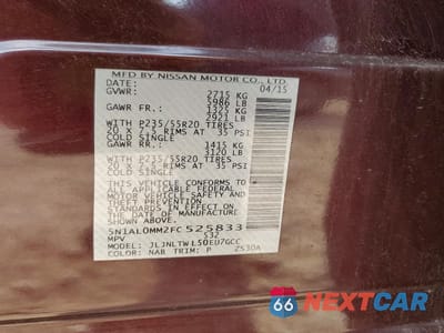 Zdjęcie 13 z 13 samochodu: 2015 INFINITI QX60 VIN:5N1AL0MM2FC525833 - miniatura