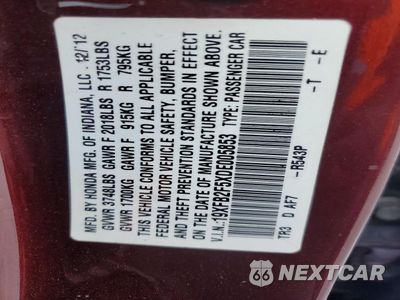 Zdjęcie 13 z 14 samochodu: 2013 HONDA CIVIC LX VIN:19XFB2F5XDE005853 - miniatura