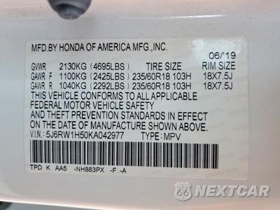 Zdjęcie 13 z 13 samochodu: 2019 HONDA CR-V EX VIN:5J6RW1H50KA042977 - miniatura
