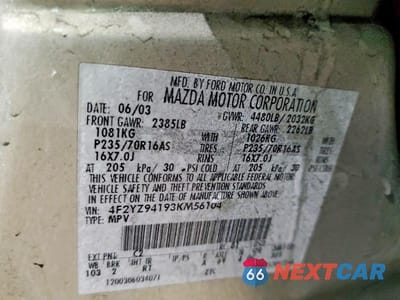 Zdjęcie 13 z 13 samochodu: 2003 MAZDA TRIBUTE LX VIN:4F2YZ94193KM56104 - miniatura