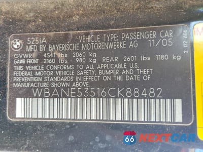 Zdjęcie 12 z 12 samochodu: 2006 BMW 525 I VIN:WBANE53516CK88482 - miniatura
