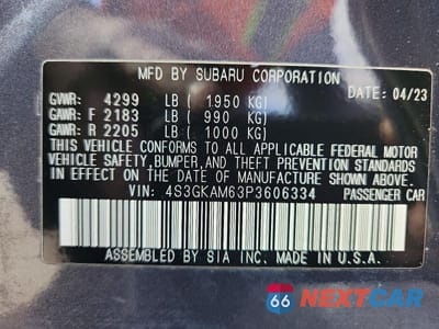 Zdjęcie 13 z 13 samochodu: 2023 SUBARU IMPREZA SPORT VIN:4S3GKAM63P3606334 - miniatura