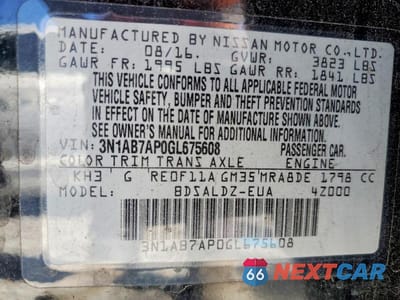 Zdjęcie 12 z 12 samochodu: 2016 NISSAN SENTRA SV VIN:3N1AB7AP0GL675608 - miniatura