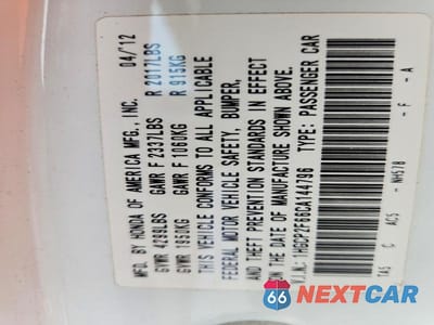 Zdjęcie 12 z 12 samochodu: 2012 HONDA ACCORD SE VIN:1HGCP2F66CA144796 - miniatura