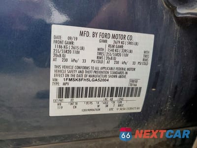 Zdjęcie 13 z 13 samochodu: 2020 FORD EXPLORER LIMITED VIN:1FMSK8FH5LGA52004 - miniatura