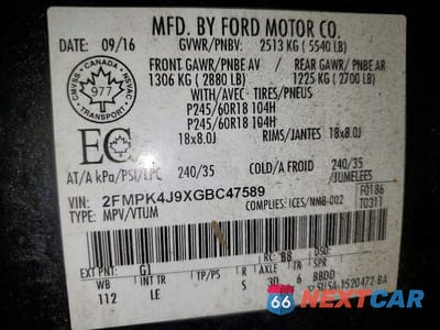 Zdjęcie 14 z 14 samochodu: 2016 FORD EDGE SEL VIN:2FMPK4J9XGBC47589 - miniatura