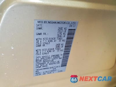 Zdjęcie 13 z 13 samochodu: 2013 NISSAN PATHFINDER S VIN:5N1AR2MM9DC667345 - miniatura