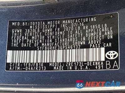 Zdjęcie 12 z 12 samochodu: 2016 TOYOTA COROLLA L VIN:5YFBURHE3GP546132 - miniatura