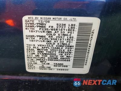 Zdjęcie 13 z 13 samochodu: 2009 NISSAN MURANO S VIN:JN8AZ18WX9W200696 - miniatura