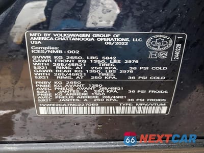 Zdjęcie 13 z 13 samochodu: 2022 VOLKSWAGEN ATLAS CROSS SPORT SEL PREMIUM R-LINE VIN:1V2FE2CA7NC227069 - miniatura
