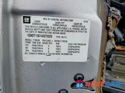 Zdjęcie 12 z 12 samochodu: 2004 CHEVROLET TRAILBLAZER LS VIN:1GNDT13S142272229 - miniatura