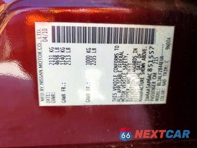 Zdjęcie 12 z 12 samochodu: 2010 NISSAN MAXIMA S VIN:1N4AA5AP6AC851557 - miniatura