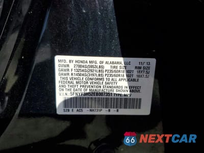 Zdjęcie 12 z 12 samochodu: 2014 HONDA PILOT EXL VIN:5FNYF3H52EB007351 - miniatura