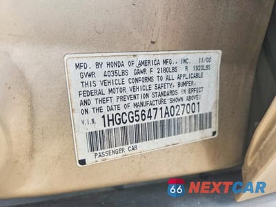 Zdjęcie 12 z 12 samochodu: 2001 HONDA ACCORD LX VIN:1HGCG56471A027001 - miniatura
