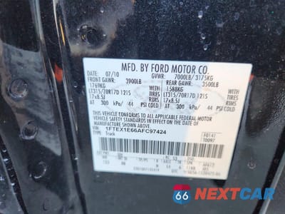 Zdjęcie 12 z 12 samochodu: 2010 FORD F150 SUPER CAB VIN:1FTEX1E66AFC97424 - miniatura