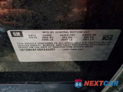 Zdjęcie 12 z 12 samochodu: 2016 CHEVROLET MALIBU LS VIN:1G1ZB5ST3GF243257 - miniatura