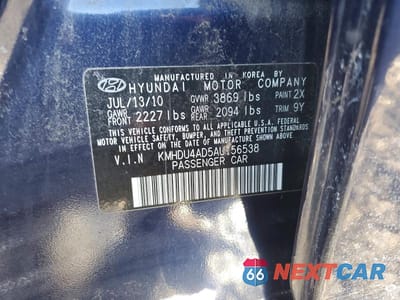 Zdjęcie 12 z 12 samochodu: 2010 HYUNDAI ELANTRA BLUE VIN:KMHDU4AD5AU156538 - miniatura