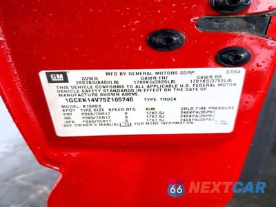 Zdjęcie 12 z 12 samochodu: 2005 CHEVROLET SILVERADO K1500 VIN:1GCEK14V75Z105746 - miniatura