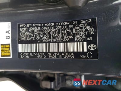 Zdjęcie 12 z 12 samochodu: 2023 TOYOTA COROLLA LE VIN:JTDBCMFE7P3023438 - miniatura
