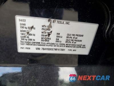 Zdjęcie 14 z 14 samochodu: 2022 TESLA MODEL Y VIN:7SAYGDEE7NF417881 - miniatura