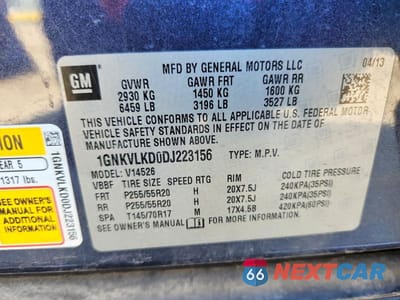 Zdjęcie 13 z 13 samochodu: 2013 CHEVROLET TRAVERSE LTZ VIN:1GNKVLKD0DJ223156 - miniatura