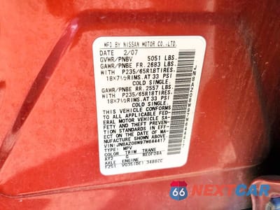 Zdjęcie 13 z 13 samochodu: 2007 NISSAN MURANO VIN:JN8AZ08W97W644417 - miniatura