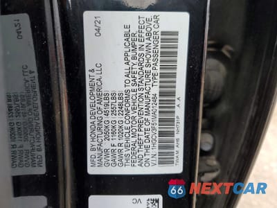 Zdjęcie 12 z 12 samochodu: 2021 HONDA ACCORD HYBRID EXL VIN:1HGCV3F51MA012484 - miniatura