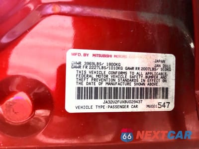 Zdjęcie 12 z 12 samochodu: 2011 MITSUBISHI LANCER VIN:JA32U2FUXBU029437 - miniatura