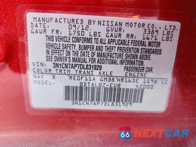 Zdjęcie 12 z 12 samochodu: 2013 NISSAN VERSA 1.6 S VIN:3N1CN7AP7DL831929 - miniatura
