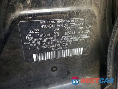 Zdjęcie 12 z 12 samochodu: 2022 HYUNDAI ACCENT SE VIN:3KPC24A67NE175667 - miniatura