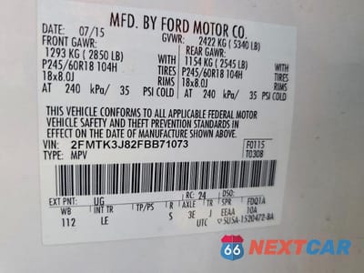 Zdjęcie 13 z 13 samochodu: 2015 FORD EDGE SEL VIN:2FMTK3J82FBB71073 - miniatura