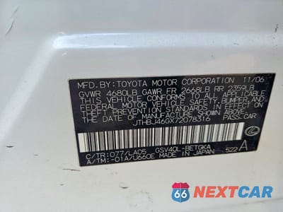 Zdjęcie 12 z 12 samochodu: 2007 LEXUS ES 350 BASE VIN:JTHBJ46GX72078316 - miniatura