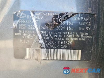 Zdjęcie 12 z 12 samochodu: 2007 HYUNDAI ELANTRA GLS VIN:KMHDU46D07U161826 - miniatura