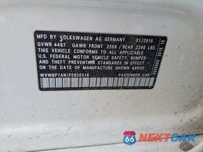 Zdjęcie 12 z 12 samochodu: 2015 VOLKSWAGEN CC SPORT VIN:WVWBP7AN1FE820316 - miniatura