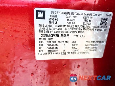 Zdjęcie 12 z 12 samochodu: 2017 CHEVROLET EQUINOX LT VIN:2GNALCEK6H1589876 - miniatura