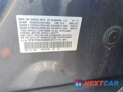 Zdjęcie 13 z 13 samochodu: 2016 HONDA PILOT EX VIN:5FNYF6H34GB051872 - miniatura