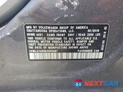 Zdjęcie 13 z 13 samochodu: 2019 VOLKSWAGEN PASSAT WOLFSBURG VIN:1VWLA7A30KC002387 - miniatura