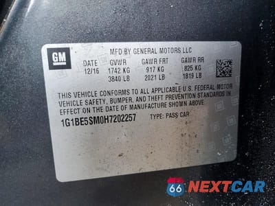 Zdjęcie 12 z 12 samochodu: 2017 CHEVROLET CRUZE LT VIN:1G1BE5SM0H7202257 - miniatura