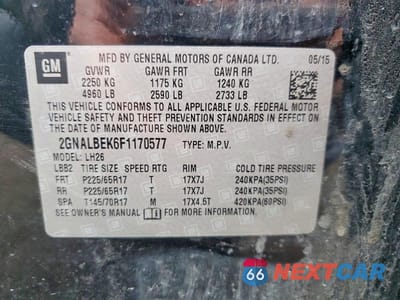 Zdjęcie 13 z 13 samochodu: 2015 CHEVROLET EQUINOX LT VIN:2GNALBEK6F1170577 - miniatura