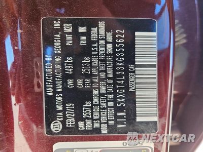 Zdjęcie 23 z 24 samochodu: 2019 KIA OPTIMA VIN:5XXGT4L33KG355622 - miniatura