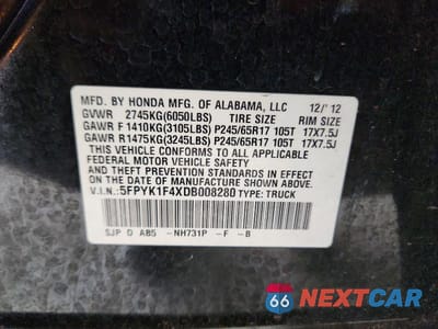 Zdjęcie 13 z 13 samochodu: 2013 HONDA RIDGELINE RTS VIN:5FPYK1F4XDB008280 - miniatura