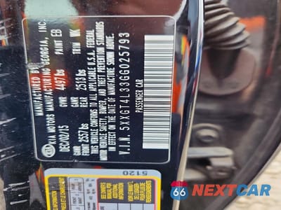 Zdjęcie 13 z 13 samochodu: 2016 KIA OPTIMA LX VIN:5XXGT4L33GG025793 - miniatura