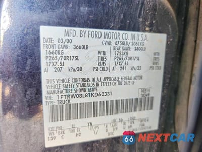 Zdjęcie 12 z 12 samochodu: 2001 FORD F150 SUPERCREW VIN:1FTRW08L81KD62331 - miniatura