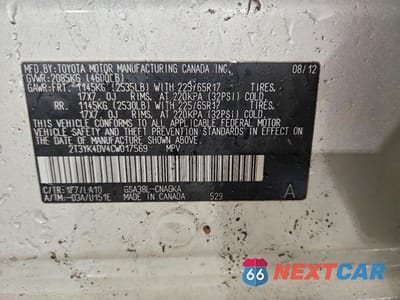 Zdjęcie 12 z 12 samochodu: 2012 TOYOTA RAV4 LIMITED VIN:2T3YK4DV4CW017569 - miniatura
