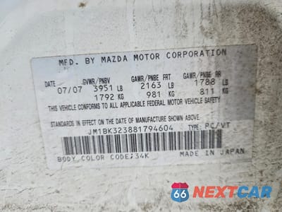 Zdjęcie 12 z 13 samochodu: 2008 MAZDA 3 S VIN:JM1BK323881794604 - miniatura