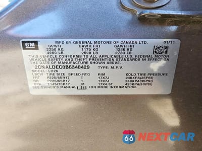 Zdjęcie 13 z 13 samochodu: 2011 CHEVROLET EQUINOX LT VIN:2CNALDEC8B6348429 - miniatura