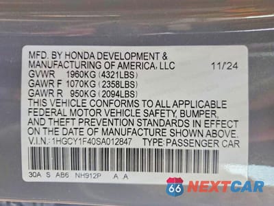 Zdjęcie 13 z 13 samochodu: 2025 HONDA ACCORD SE VIN:1HGCY1F40SA012847 - miniatura